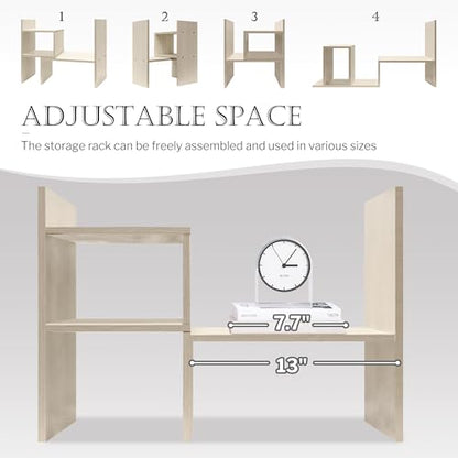 Jerry & Maggie Desktop Organizer Office Storage Rack Adjustable Wood Display Shelf, White, 5 Units, 16"L x 15.8"H x 6.8"W - color: White Wood Tone
