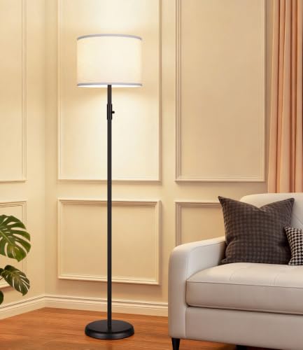【Upgraded】 Dimmable Floor Lamp, Modern Floor Lamps Simple Design with White Shade for Living Room, Tall Standing Lamp for Bedroom Office Dining Room, Black Pole Lamp - color: Matte Black-White Linen Shade