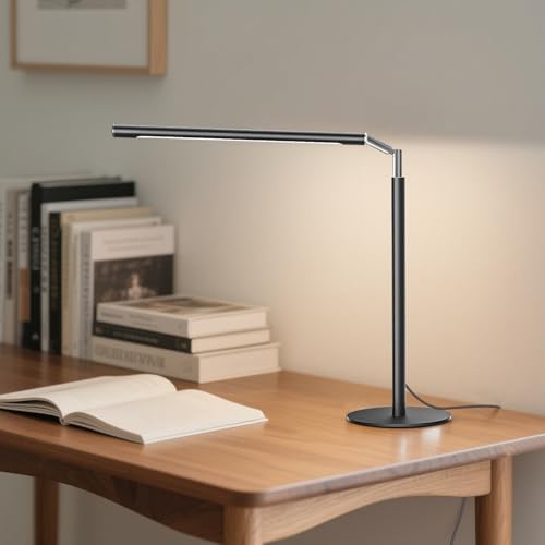 Metal LED Desk Lamp, 16" Dimmable Desk Light with Base, 15W 1200LM, Adapter Included, Color & Brightness Adjustable, Modern Tall Table Lamp for Home Office Reading Study Task Laptop, Black - color: Black