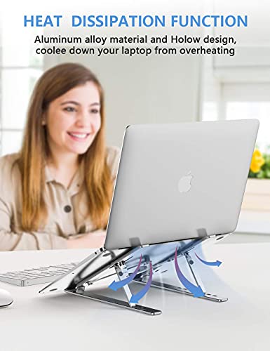 Laptop Stand, Adjustable Aluminum Foldable Portable Holder, Upgrade Whole Anti-Slip Silicone Pad, Laptop Riser for Desk Compatible with MacBook Air Pro/iPad, Lenovo and More 10-15.6” Tablets