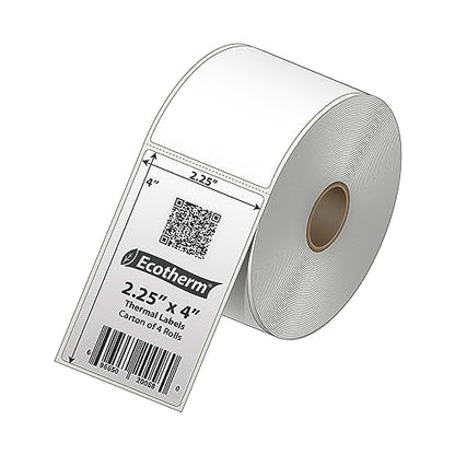 2.25" x 4" Thermal Labels | 4 Rolls | 1440 Labels | fits Zebra, Munbyn, Rollo, Godex, Arkscan, iDPRT, Offnova Thermal Label Printers and More | Blank White Adhesive Stickers by Ecotherm - size: 2.25 x 4 White - 1440 Labels
