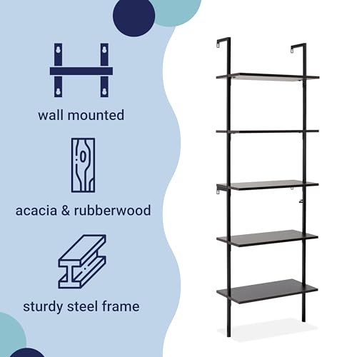 happimess Madera 5-Shelf Wall Mounted Bookcase 72.05", Black - color: Black, size: 5-Tier 72.05"