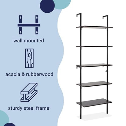 happimess Madera 5-Shelf Wall Mounted Bookcase 72.05", Black - color: Black, size: 5-Tier 72.05"