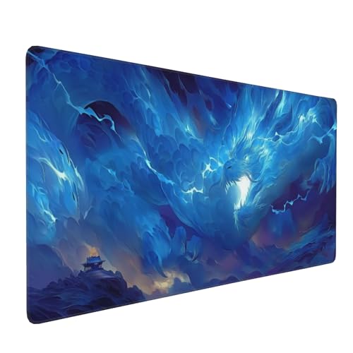 Large Gaming Mouse Pad with Blue Dragon Design, Extended Desk Mat, Non-Slip Rubber Base, 35.4" x 15.7" - color: Blue Dragon