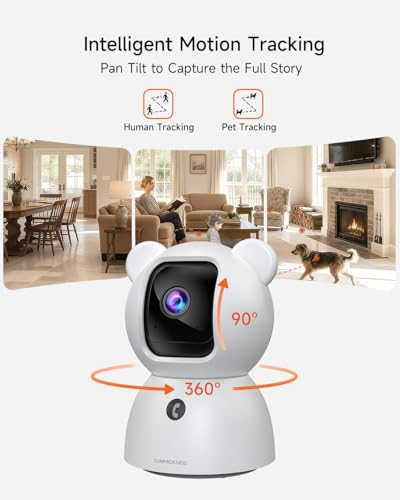 4MP Camera for Home Security, Free 32GB SD Card, Non-Subscription AI Human/Pet/Crying Detection, 2.5K Dog Cat Pet Camera with Phone APP, 360° Coverage, 2-Way Talk, IR Night Vision, 2.4G WiFi - style: 2.5K Camera with 32GB Card
