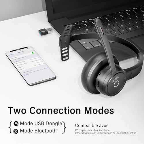Bluetooth Headset with Noise Cancelling Microphone Dongle for PC Work, Mute