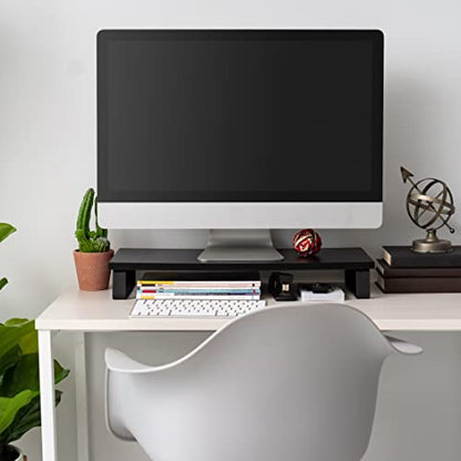 IRIS USA 1-Tier Multi-Purpose Modern PC Monitor Organizer Stand with Metal Legs, Ergonomic Desktop and Countertop Riser for Computer Laptop TV Kitchen Pantry and Closet Organization, Black | Elevates monitors and laptops while organizing keyboards, office
