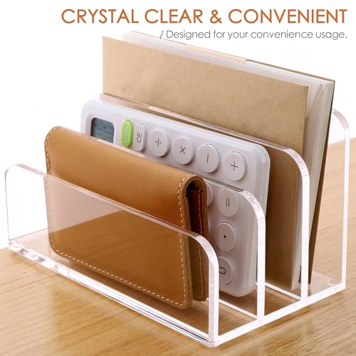 SANRUI Clear Acrylic Mail Organizer for Desk, Mail Holder 3-Slot - size: 3 Slots-Tiered