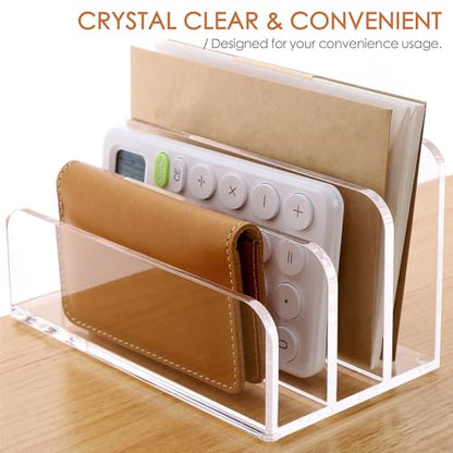 SANRUI Clear Acrylic Mail Organizer for Desk, Mail Holder 3-Slot - size: 3 Slots-Tiered