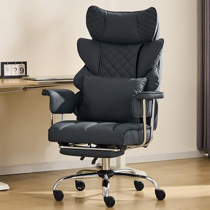 500 Lbs Kneading Massage Office Chair with Foot Rest Reclining Black | Ergonomic Computer Chair, High Back Thick Cushion, Big & Tall, Comfy Leather, Heavy Duty Home Executive - color: Black