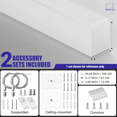 JTT 8FT LED Linear Light White, 100/80/60W 8' Linkable Office Light 2Pack - color: White 2 Pack（8FT）