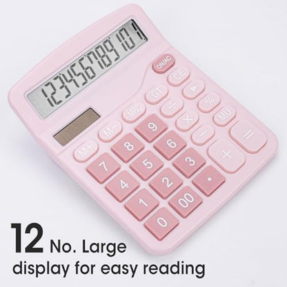 2 Pack Calculator, Pink Calculators Desktop 12 Digits with Large LCD Display and Sensitive Butto, Solar and Battery Dual Power, Desk Calculator - color: Pink-2P