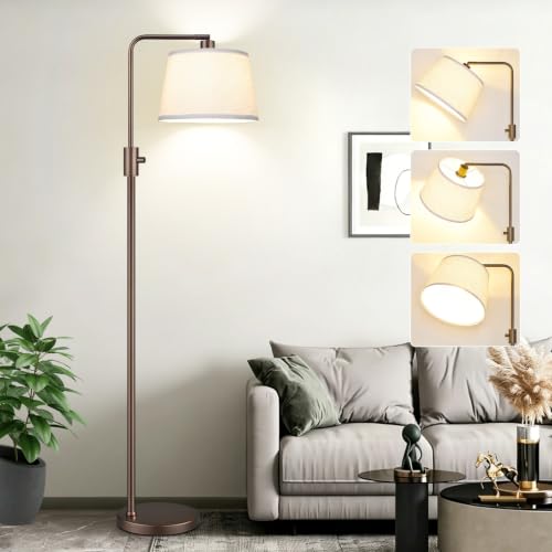 Nintiue [Upgraded] Dimmable Floor Lamp, 1000 Lumens LED Edison Bulb Included, Modern Arc Standing Tall Brown Floor Lamp for Living Room Bedroom Office Dining Room - color: Brown-Beige Linen Shade