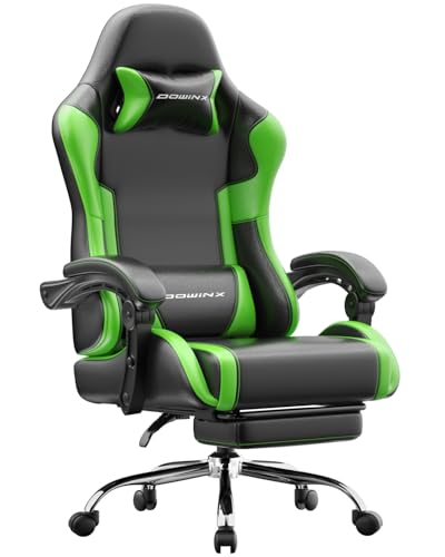 Dowinx Ergonomic Gaming Chair with Footrest & Massage Lumbar, 2D-Linkage Armrests for Computer Chair 330lbs with Headrest Pillow for Office, Home, Streaming and Long Gaming Sessions, Green - color: Green