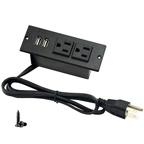 Desktop Power Strip with 2 Outlets 2 USB 2.1A Insert Mounting Built in Desk Table Sofa Cabinet Nightstand - color: Black
