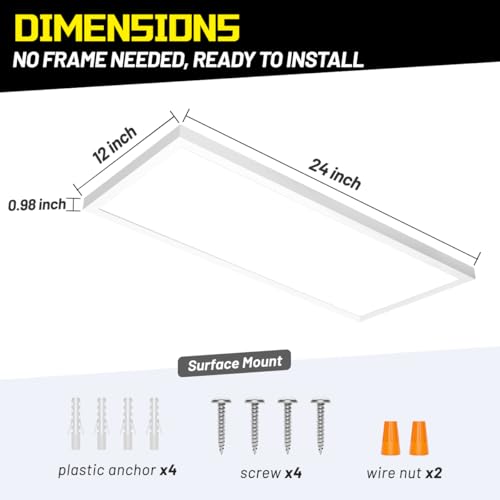 1x2 LED Flat Panel Light Surface Mount 2-Pack, Flush Mount Ceiling Light 24W 2880LM, 5CCT 3000K/3800K/4500K/5200K/6000K, Dimmable Panel Lights - color: White, size: 1Ft. x 2Ft. (2-PACK)