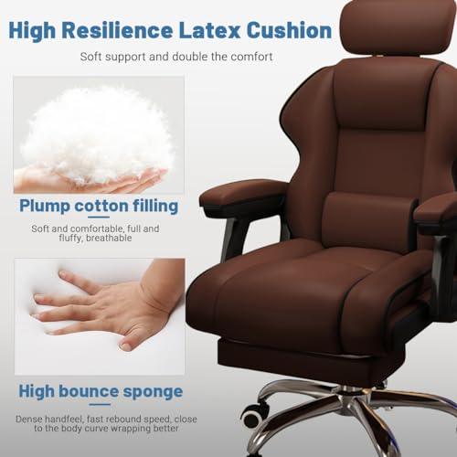 Executive Computer Chair Home Office Desk Chair,Adjustable Angle, Ergonomic Adjustable Height PU Leather Chairs with Cushions Armrest for Long Time Seating-High Office Chair with Footrest - color: Brown