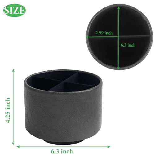 Round Leather Art Supply Organizer,Remote Control Holder,360 Degree Spinning,Multi-Functional Pencil Holder,4 Compartments Desktop Stationary Organizer(1-Crazy Black) - color: 1-Crazy Black