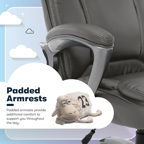 Serta Ergonomic Big and Tall Executive Office Chair Lumbar Support, Leather | Fairbanks, Gaming Chair with Headrest, 350lb Capacity, Padded Arms, Semi-Plush Seat Cushion, Adjustable Height and Tilt, Gray - color: Grey, size: 350 lbs