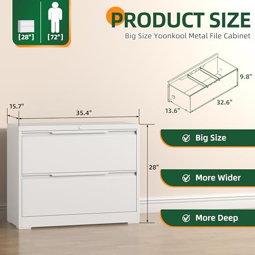 Lateral File Cabinet 2 Drawer, Metal File Cabinet with Lock - color: White, size: 2 Drawer - Lateral