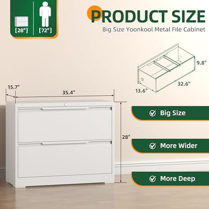 Lateral File Cabinet 2 Drawer, Metal File Cabinet with Lock - color: White, size: 2 Drawer - Lateral