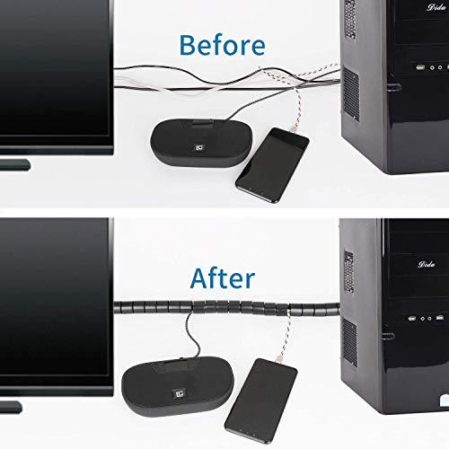 10FT Cable Management Sleeve EZ Cord Bundler 1" Diameter w/Zip Clip Zipper Wire Wrap Cord Organizer Cable Tube Hider Flexible & Expandable Home & Office Wire Concealer for PC TV Computer Cinema - size: 1" Dia