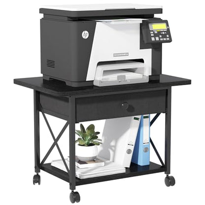 EasyCom Large Printer Stand with Fabric Storage Drawer and Locking Wheels - color: Black, size: Large