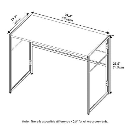 FURINNO Riau No Tool/No Assembly/Folding Metal Frame Computer Desk, Rustic Oak/Black - color: Rustic Oak/Black, size: 39 inches