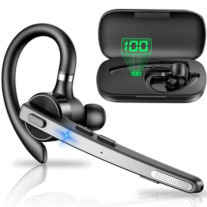 New Bee Bluetooth Headset, 72H Talktime Wireless Bluetooth Earpiece for Cellphone with 500mah Charging Case V5.1 Dual Mic Noise Cancelling Hands-Free Earphones for Office Driver | 500mah Charging Case V5.1 Dual Mic ENC Noise Cancelling Hands-Free Headset