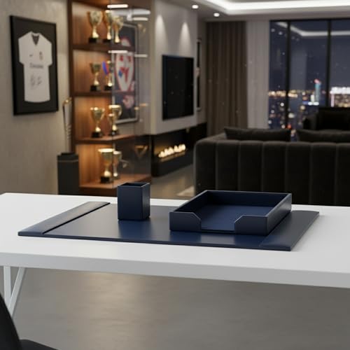 DACASSO Bonded Leather Desk Set - Luxury Leather Desk Pad & Desk Organization Essentials (Navy Blue, 3 Piece) - color: Navy Blue, style: 3 Piece