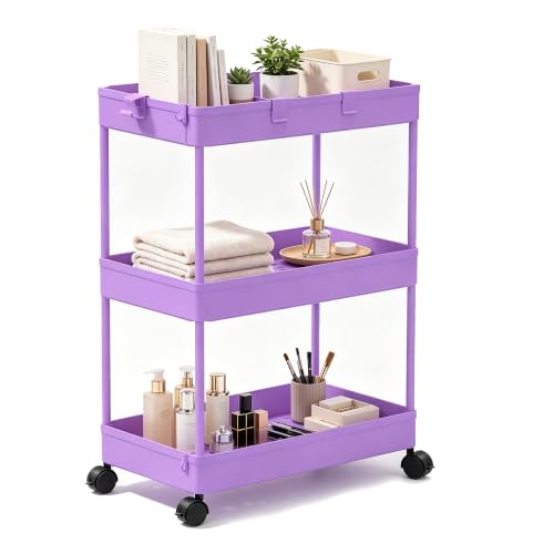 SPACELEAD Slim Storage Cart 3 Tier,Bathroom Organizer Rolling Utility,Mobile Shelving Unit Slide Out for Office, Kitchen, Laundry Room & Narrow Places,Purple - color: Purple