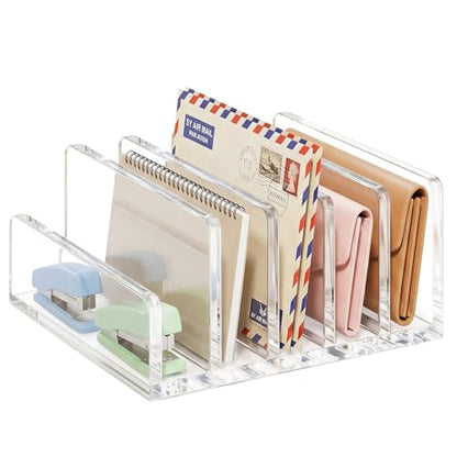 Clear Acrylic Mail Holder, 5-Compartment Vertical Letter Organizer for Desk, Space-Saving Desktop Files, Bills& Notebooks Holder for Home, Office & School - size: 5 Compartment