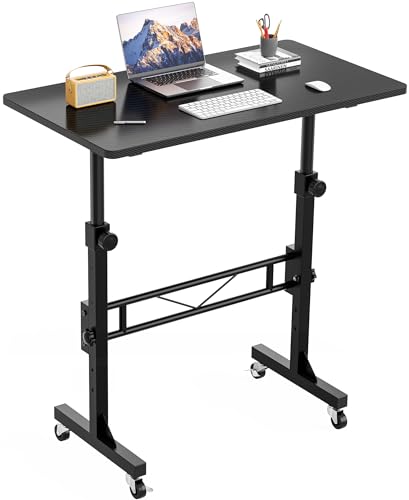 HOMIDEC Standing Desk, 32 Inch Portable Small Desk Adjustable Height, Rolling Home Office Desks with Wheels, Sit Stand Desk for Bedroom Walking Pad Home Office Small Space, Black - color: Black