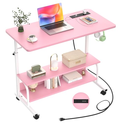 Armocity 32" Rolling Standing Desk with Charging Station for Couch Bed - color: Pink, size: 32''