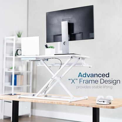 VIVO 32 in Standing Desk Riser, Height Adjustable Workstation - color: White, size: 32"