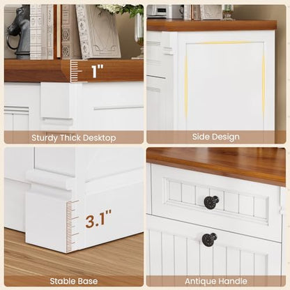 SEDETA 4 Drawers File Cabinet, 33" Farmhouse Filing Cabinets for Home Office fit Legal/Letter/A4 File, Wood Office File Cabinet with Power Outlets, Printer Stand with Storage, White+Brown - color: White+brown