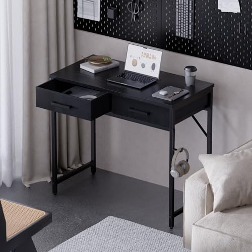 Pamray 32 Inch Small Computer Desk with 2 Drawers for Bedroom Study Writing Home Office Table for Small Spaces Black - color: Black, size: 32 Inch