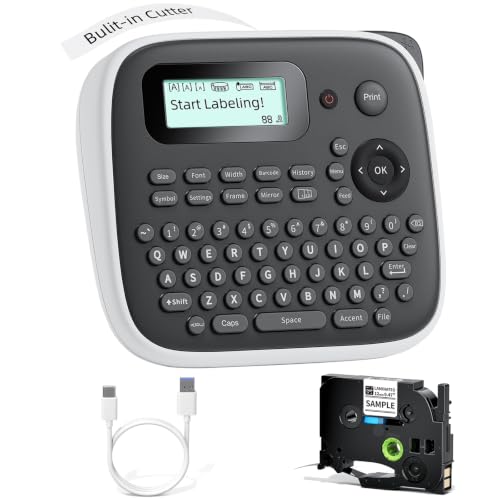 D210S Label Maker Machine with Tapes, Portable Labeler for School | Waterproof Labels, Multiple Symbols, Desktop Keyboard Labeler for Home, Office and Small Business Kids Teachers Organization - color: Gray