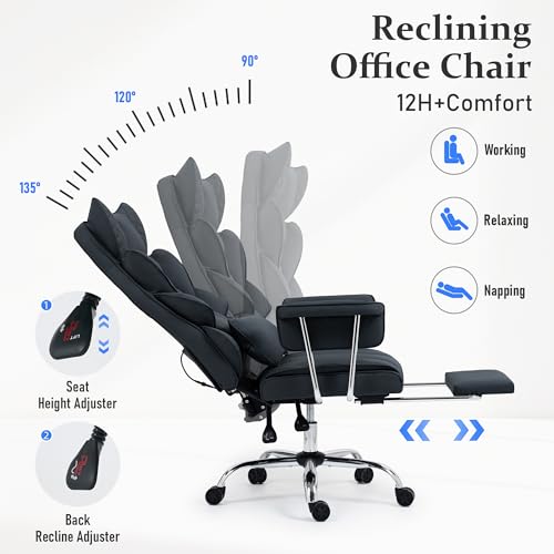 500 Lbs Kneading Massage Office Chair with Foot Rest Reclining Black | Ergonomic Computer Chair, High Back Thick Cushion, Big & Tall, Comfy Leather, Heavy Duty Home Executive - color: Black