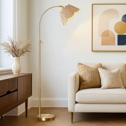 64'' Adjustable Arc Floor Lamp with Natural Rattan Woven Shade - color: Gold