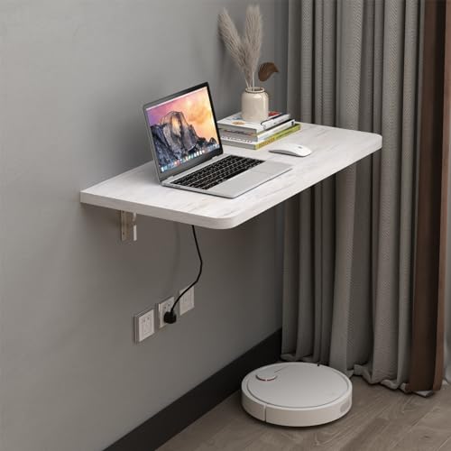 Pmnianhua Wall Mounted Desk,31'' Wall Mounted Drop Leaf Table,Drop Down Table,Folding Table,Fold Down Wall Desk,Floating Desk for Wall Laundry Room Bar Home Office Small Space(White) - color: Grey-white