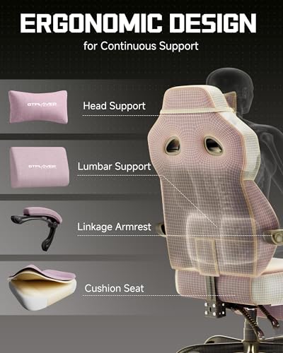 GTPLAYER Big & Tall Gaming Chair, Wide Seat with Footrest, Pink - color: 04 Pink