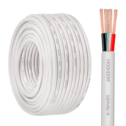 MOOKEERF 18/4 Alarm Wire Shielded Wire 100FT 18 AWG 4 Conductor Stranded Shielded Plenum Cable White CL3P Jacket for Security/Alarm/Access Control/Sound-18AWG 4 Conductors Wire - size: 100FT, style: 18/4