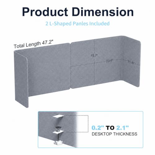 Desk Privacy Panel, 48" × 19" L-Shaped Cubicle Desk Divider, Gray - color: Grey, size: 47.2" × 18.7"