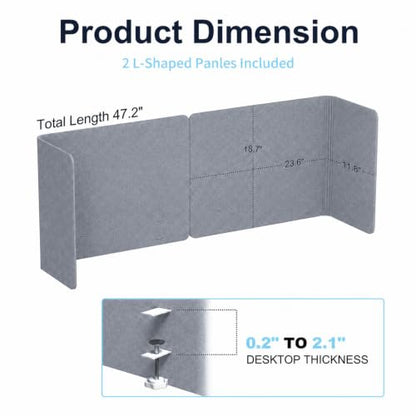 Desk Privacy Panel, 48" × 19" L-Shaped Cubicle Desk Divider, Gray - color: Grey, size: 47.2" × 18.7"