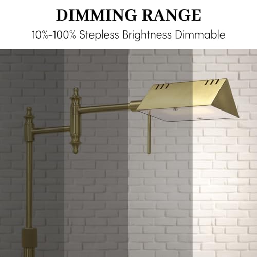 Bairth Light Gold Reading Floor Lamp, Dimmable Pharmacy Standing Lamp | 3 Color Temperature, Dimmable, 17W LED, Height Adjustable, 360°Swing Arm, for Living Room, Bedroom, Office, Craft & Sewing - color: Light Gold