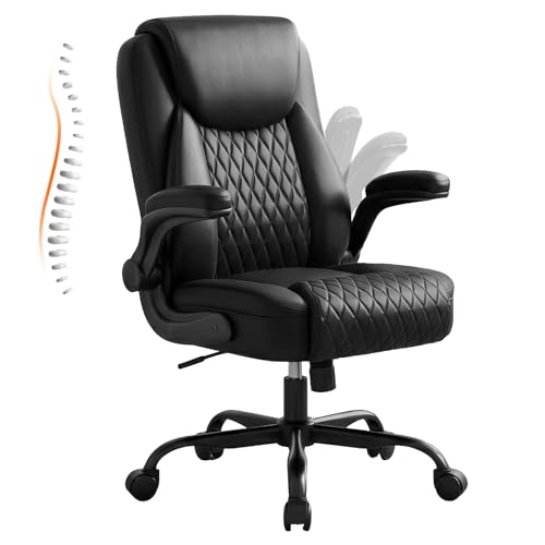 GTPLAYER PU Leather Office Chair, Home Desk Chair with Flip-up Arms, Modern | Ergonomic Back, Memory Foam, Comfy Executive Chair for Home Office Gaming, Flexible Rocking, Study Chairs, Charcoal Black - color: Charcoal Black