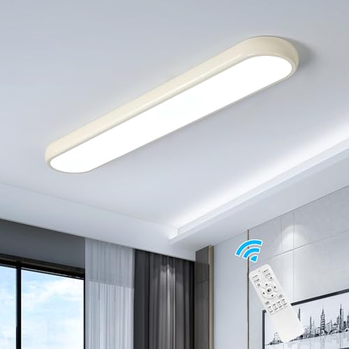 Qcyuui LED Ceiling Light, 39.4 in 48W Dimmable Kitchen Ceiling Light | Linear Flush Mount Light with Remote, 3000K-6500K, Modern Cream Acrylic Fixture for Bedroom, Hallway, Office, Closet - color: Cream/Dimm/48W/39.4IN, size: 39.4in