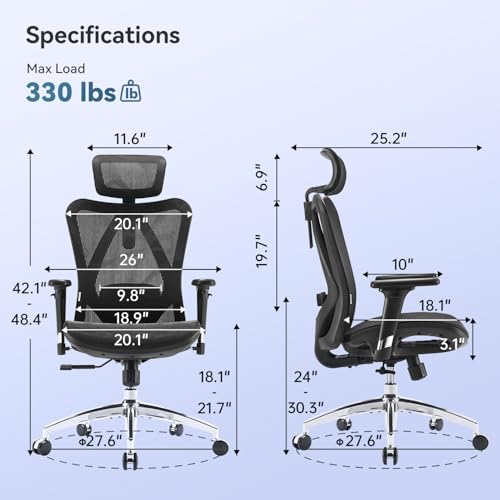 SIHOO M57 Ergonomic Office Chair, Mesh Back Desk Chair with 3D Armrests - color: Ebony, size: Pack of 1