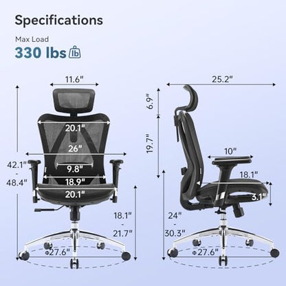 SIHOO M57 Ergonomic Office Chair, Mesh Back Desk Chair with 3D Armrests - color: Ebony, size: Pack of 1